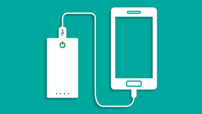 2D image of smart phone charging on mobile battery