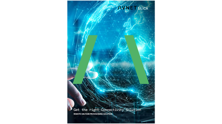 Cover of Avnet Silica's eUICC Brochure: visualisation of a globe with lines deminstrating connecticity, frame in a green A