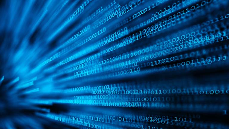 Binary code speeding from left to right