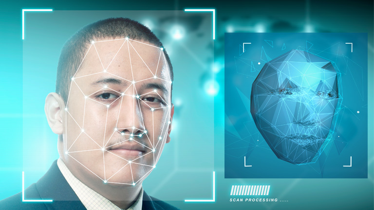 facial recognition software assembling the face of a young man