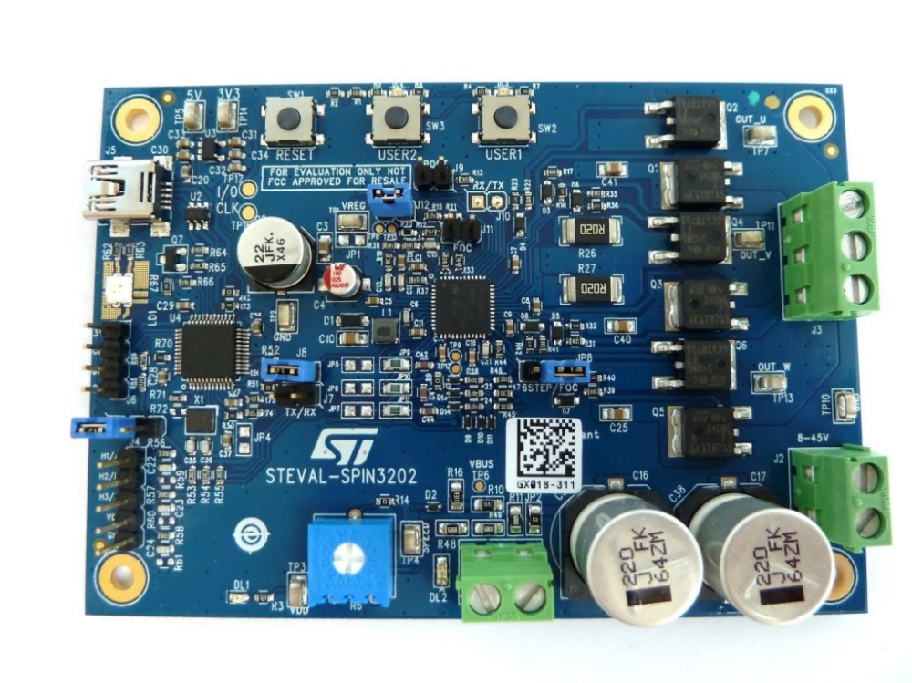 Top side of the STEVAL-SPIN3202 evaluation board Top side of the STEVAL-SPIN3202 evaluation board