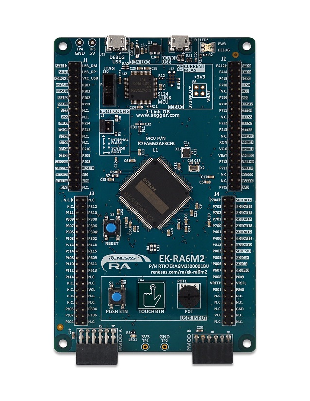 Upper side of Renesas RA6M2 Evaluation Kit board