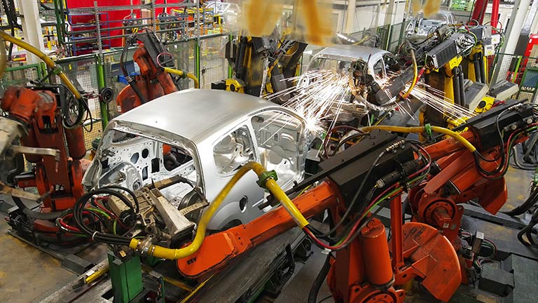 car being built in factory