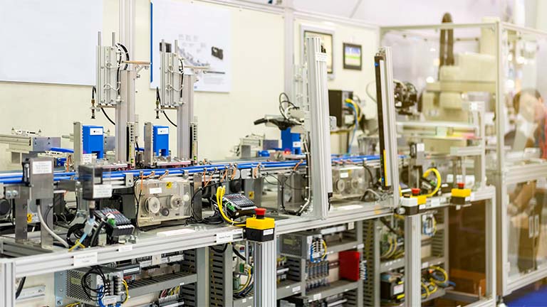 Emergency stop button on an automated assembly line